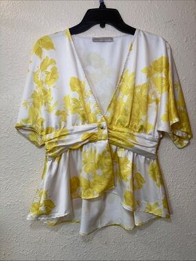 Rinascimento White and Yellow Floral Wrap Blouse